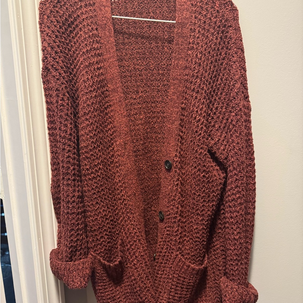 American Eagle Outfitters Textured Cardigan - Brick Red